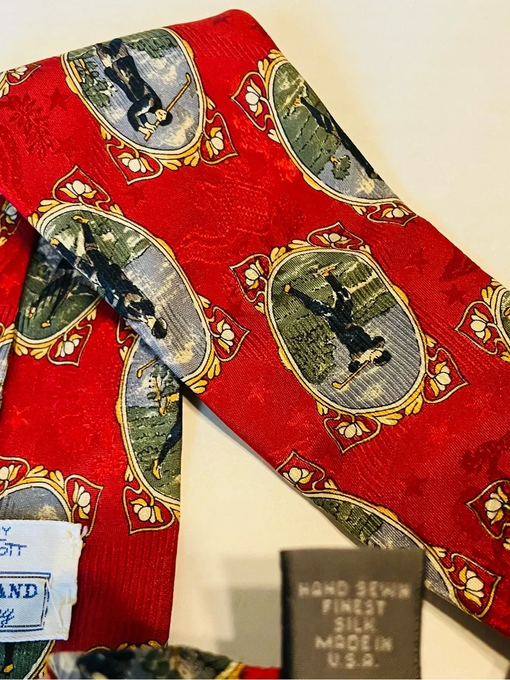 Robert Talbott Red Silk Golf Scene Tie made in USA